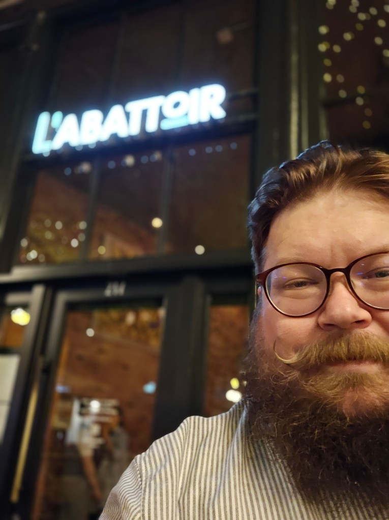 A picture of Peter Van de Reep in front of the restaurant he currently works at, L'Abattoir in Vancouver BC.
